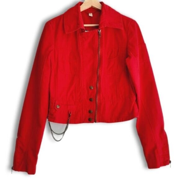 VERO MODA Toga Canvas Moto Bomber Textile Jacket Red Sz M - Picture 1 of 16